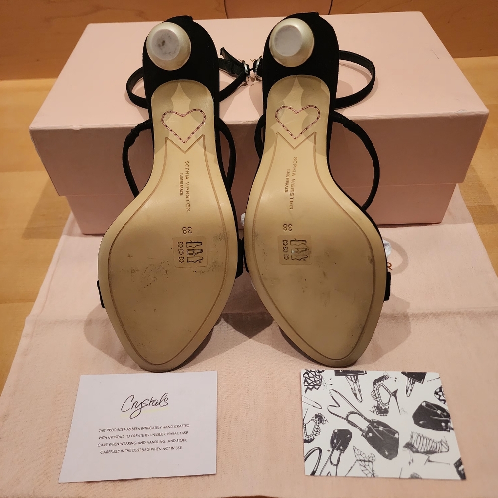 💯Authentic Sophia Webster Rosalind Pearl-Heel Black Suede Sandal - Picture 9 of 16
